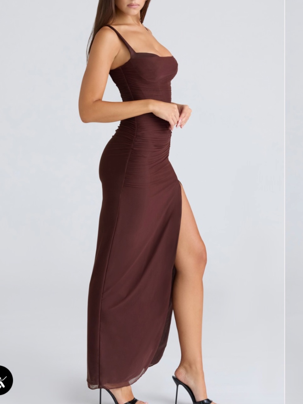 House of CB LINI Burgundy Stretch Mesh Maxi Dress Size S Regular Cup